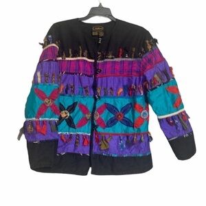 Vintage Allure 80s/90s Silk Blend Embroidered Mixed Media Patchwork Jacket Small